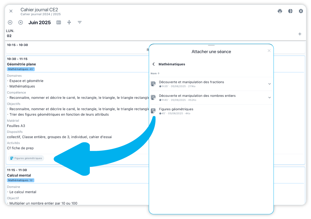 Fiches de préparation attachées aux séances du cahier journal