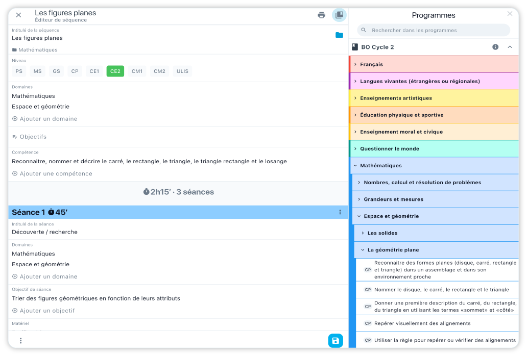 Programmes intégrés aux fiches de préparation