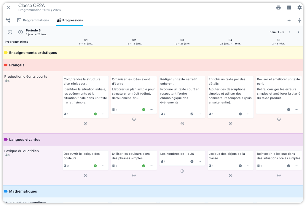 Éditeur progressions enseignant